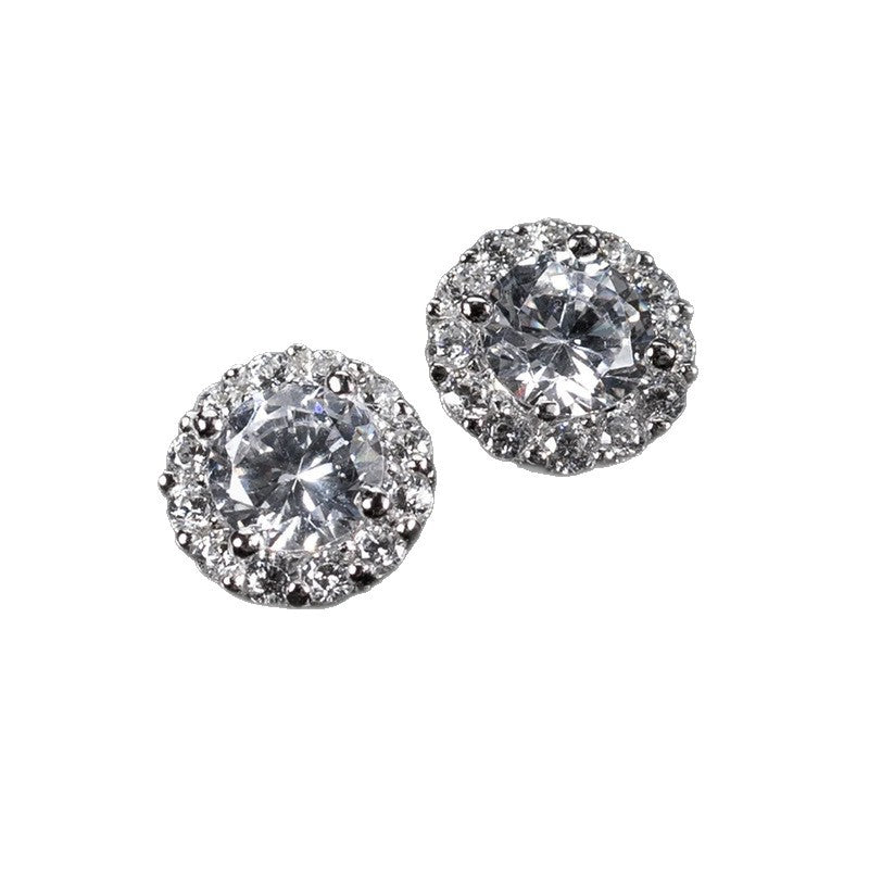 Round Moissanite Stud Earrings - Silver-Plated Copper