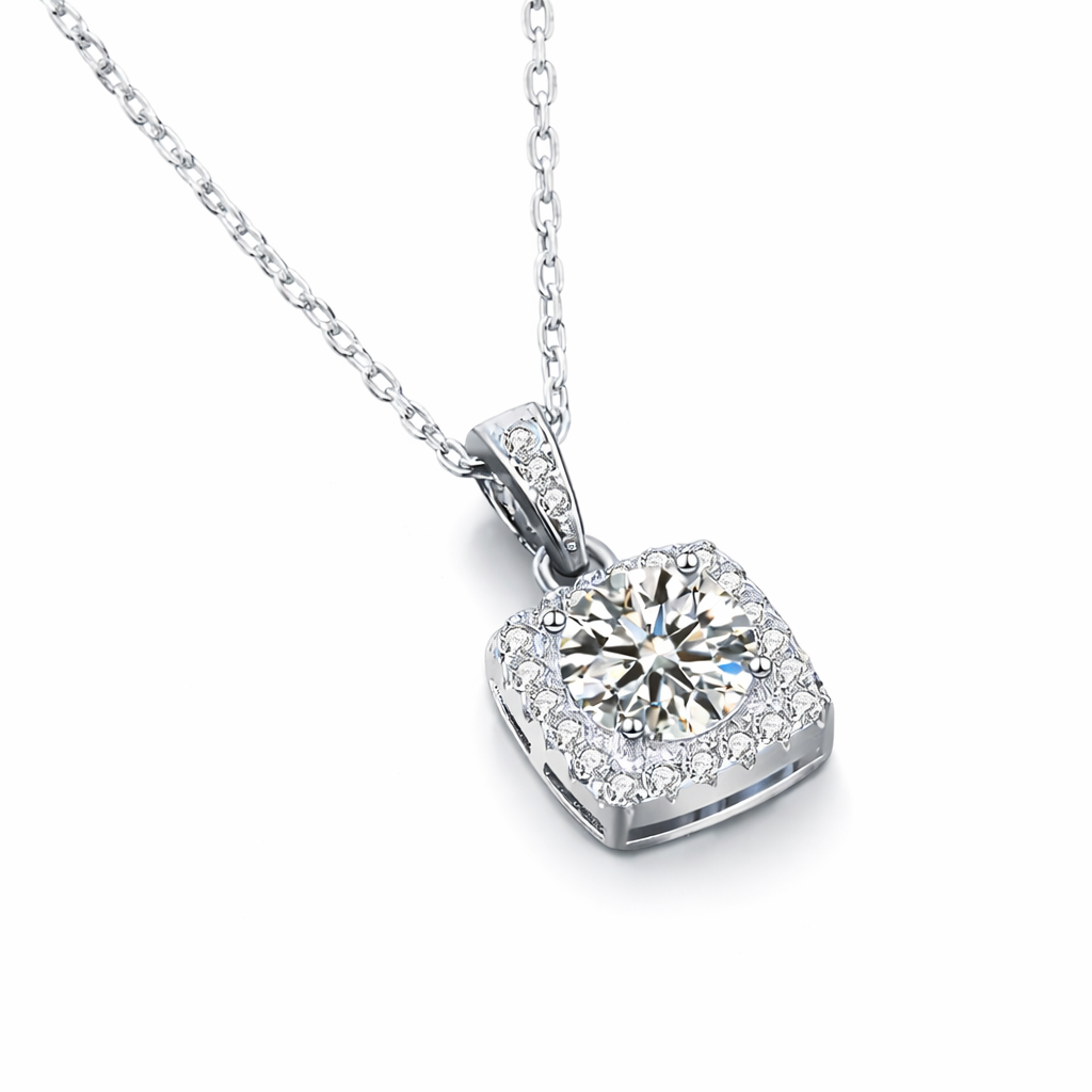 Moissanite Pendant Necklace in S925 Sterling Silver