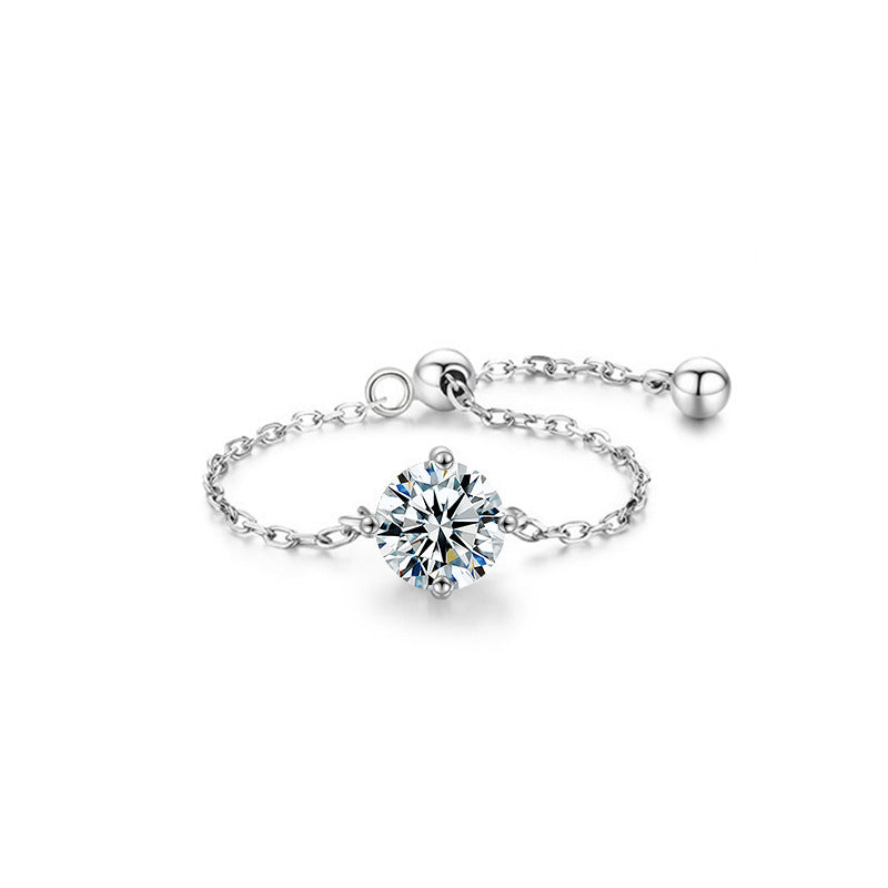 Mermaid Moissanite Adjustable Silver Chain Ring for Women