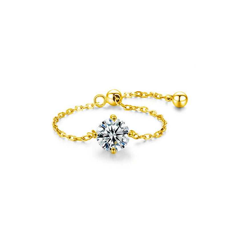 Mermaid Moissanite Adjustable Silver Chain Ring for Women